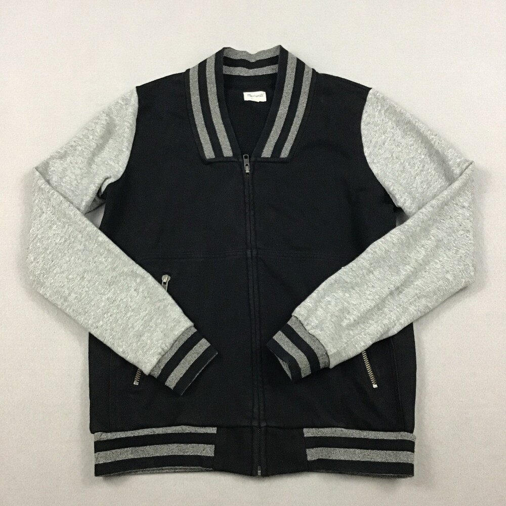 Madewell Jacket Women Extra Small Black Gray Stripes Bomber Varsity Full Zip XS